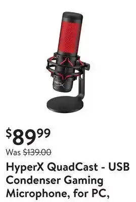 Walmart Hyperx quadcast - usb condenser gaming microphone, for pc, ps4, ps5 and mac, anti-vibration shock mount, four polar patterns, offer