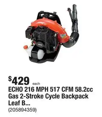 The Home Depot Echo 216 mph 517 cfm 58.2cc gas 2-stroke cycle backpack leaf blower with tube throttle offer