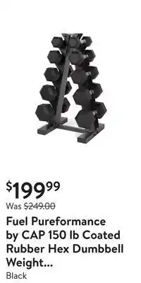 Walmart Fuel pureformance by cap 150 lb coated rubber hex dumbbell weight set with a-frame rack offer