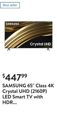 Walmart Samsung 65" class 4k crystal uhd (2160p) led smart tv with hdr un65tu7000b offer