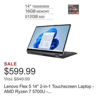 Costco Lenovo flex 5 14" 2-in-1 touchscreen laptop - amd ryzen 7 5700u - 2240 x 1400 - windows 11 offer