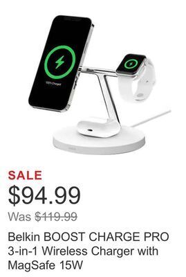 Costco Belkin boost charge pro 3-in-1 wireless charger with magsafe 15w offer