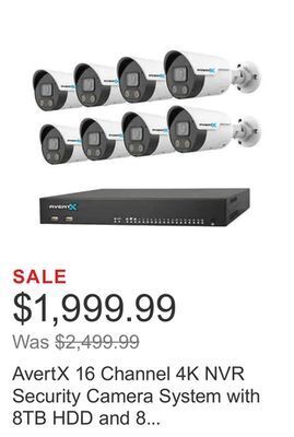 Costco Avertx 16 channel 4k nvr security camera system with 8tb hdd and 8 4k bullet cameras offer
