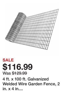 Tractor Supply Company 4 ft. x 100 ft. galvanized welded wire garden fence, 2 in. x 4 in. mesh offer