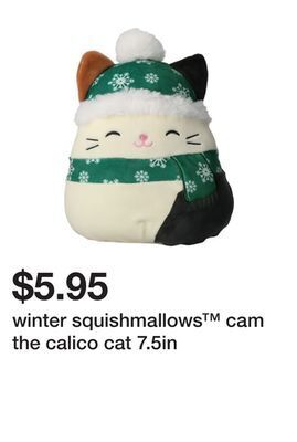 Five Below Winter squishmallows™ cam the calico cat 7.5in offer