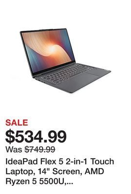 Office Depot Ideapad flex 5 2-in-1 touch laptop, 14" screen, amd ryzen 5 5500u, 8gb memory, 256gb solid state drive, windows® 11 home offer