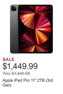 Costco Apple ipad pro 11" 2tb (3rd gen) offer