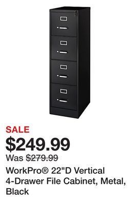 Office Depot Workpro® 22"d vertical 4-drawer file cabinet, metal, black offer