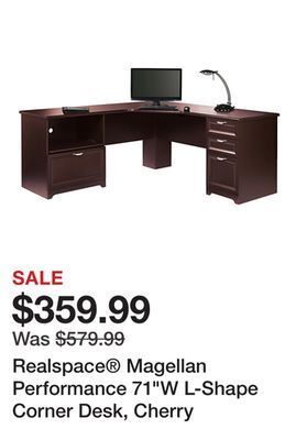 Office Depot Realspace® magellan performance 71"w l-shape corner desk, cherry offer