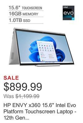 Costco Hp envy x360 15.6" intel evo platform touchscreen laptop - 12th gen intel core i7-1260p - 1080p - windows 11 offer