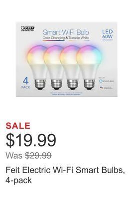 Costco Feit electric wi-fi smart bulbs, 4-pack offer