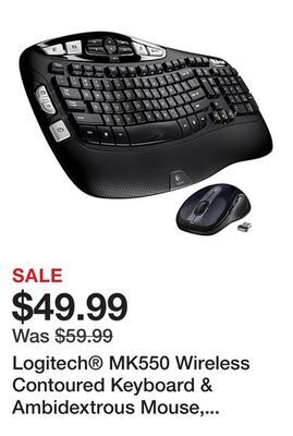 Office Depot Logitech® mk550 wireless contoured keyboard & ambidextrous mouse, dark silver offer