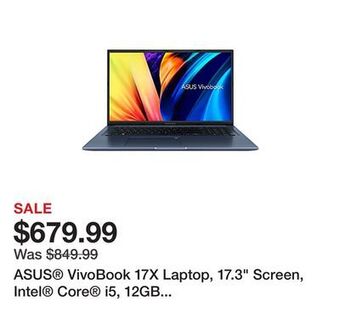 Office Depot Asus® vivobook 17x laptop, 17.3" screen, intel® core® i5, 12gb memory, 256gb solid state drive, wi-fi 6, windows® 11 home, qu offer