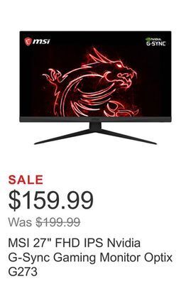 Costco Msi 27" fhd ips nvidia g-sync gaming monitor optix g273 offer