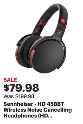 Best Buy Sennheiser - hd 458bt wireless noise cancelling headphones (hd 458bt exclusive) - black/red offer