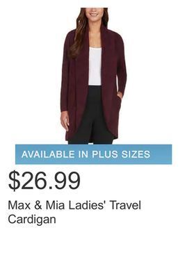 Costco Max & mia ladies' travel cardigan offer