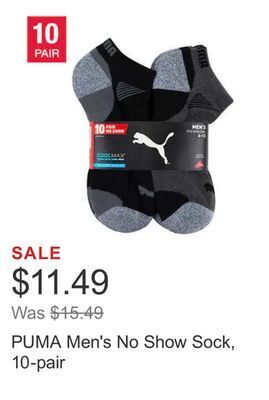 Costco Puma men's no show sock, 10-pair offer