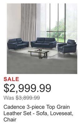 Costco Cadence 3-piece top grain leather set - sofa, loveseat, chair offer