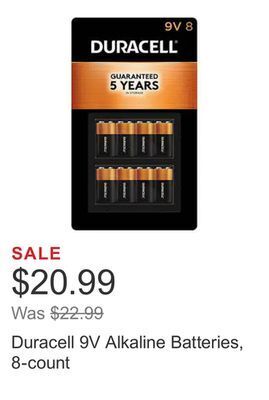 Costco Duracell 9v alkaline batteries, 8-count offer