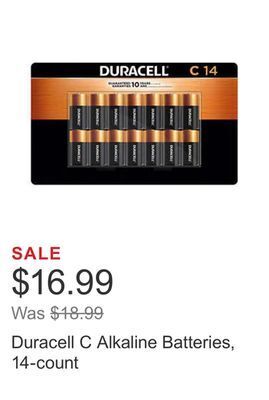 Costco Duracell c alkaline batteries, 14-count offer