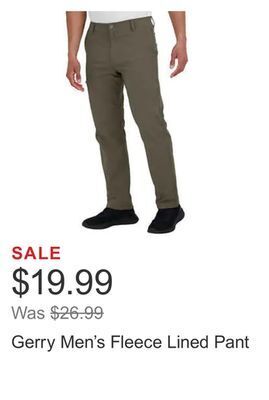 Costco Gerry men's fleece lined pant offer