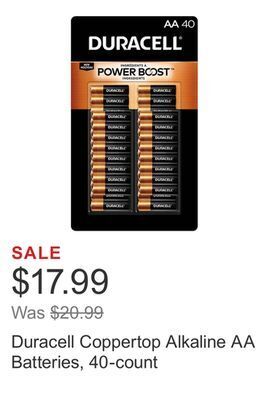 Costco Duracell coppertop alkaline aa batteries, 40-count offer