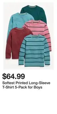Old Navy Softest printed long-sleeve t-shirt 5-pack for boys offer