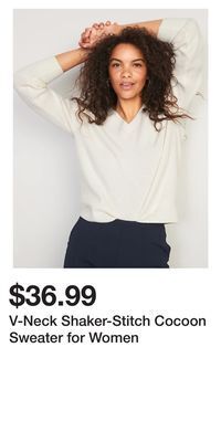 Old Navy V-neck shaker-stitch cocoon sweater for women offer