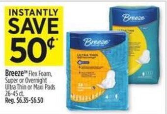 Dollar General Breeze flex Foam, Super or Overnight Ultra Thin or Maxi Pads 26-45 ct. offer