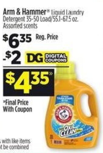 Dollar General Arm & Hammer Liquid Laundry Detergent 35-50 Load/55.1-67.5 oz. offer