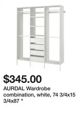 Ikea Aurdal wardrobe combination, white, 74 3/4x15 3/4x87 " offer