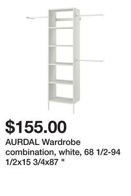 Ikea Aurdal wardrobe combination, white, 68 1/2-94 1/2x15 3/4x87 " offer