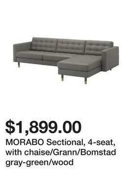 Ikea Morabo sectional, 4-seat, with chaise/grann/bomstad gray-green/wood offer