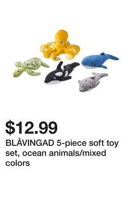 Ikea Blåvingad 5-piece soft toy set, ocean animals/mixed colors offer