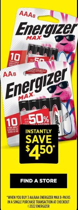 Dollar General Energizer Batteries AA or AAA pk. offer
