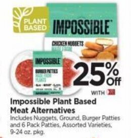 Tops Impossible Plant Based Meat Alternatives offer