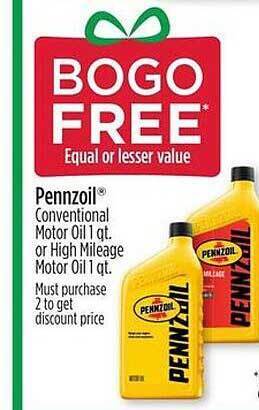 Dollar General Pennzoil conventional motor oil or high mileage motor oil offer