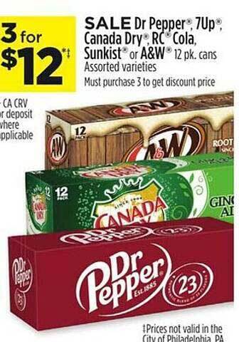 Dollar General Dr pepper 7up canada dry rc cola sunkist or a&w 12 pk cans assorted varieties offer