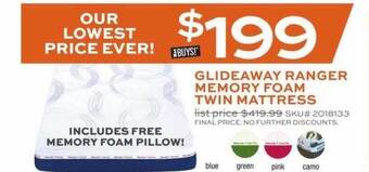 Glideaway ranger memory foam twin mattress