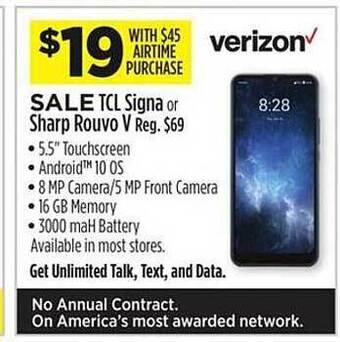 Dollar General Verizon tcl signa or sharp rouvo v offer