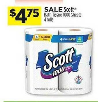 Dollar General Scott bath tissue 1000 sheets 4 rolls offer