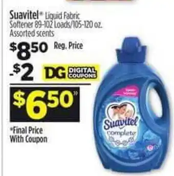 Dollar General Suavitel liquid fabric softener 89-102 loads-105-120 assorted scents offer