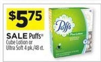 Dollar General Puffs cube lotion or ultra soft 4 pk-48 ct. offer
