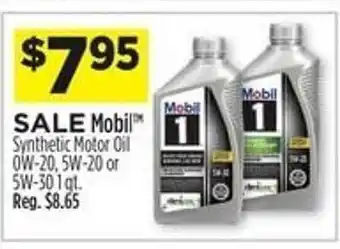 Dollar General Mobil synthetic motor oil ow-20 5w-20 or 5w-30 1 qt offer