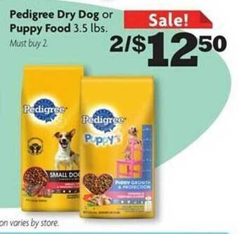 Family Dollar Pedigree dry dog or puppy food offer