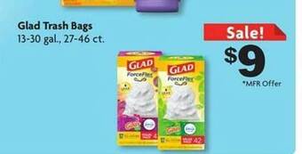 Family Dollar Glad trash bags 27-46 ct. offer