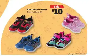 Family Dollar Kids' character sneakers sizes toddler 6-10 offer