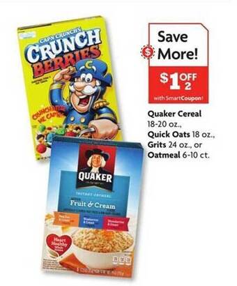 Family Dollar Quaker cereal quick oats grits or oatmeal offer
