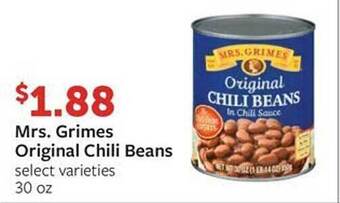 Fareway Mrs. grimes original chili beans offer