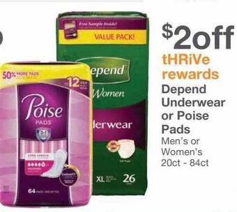 Kinney Drugs Depend underwear or poise pads offer